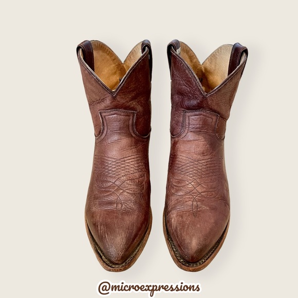$369 Frye Billy Short Pull On Brown Real Leather Southern Cowboy Cute Ankle Boot - Picture 8 of 14